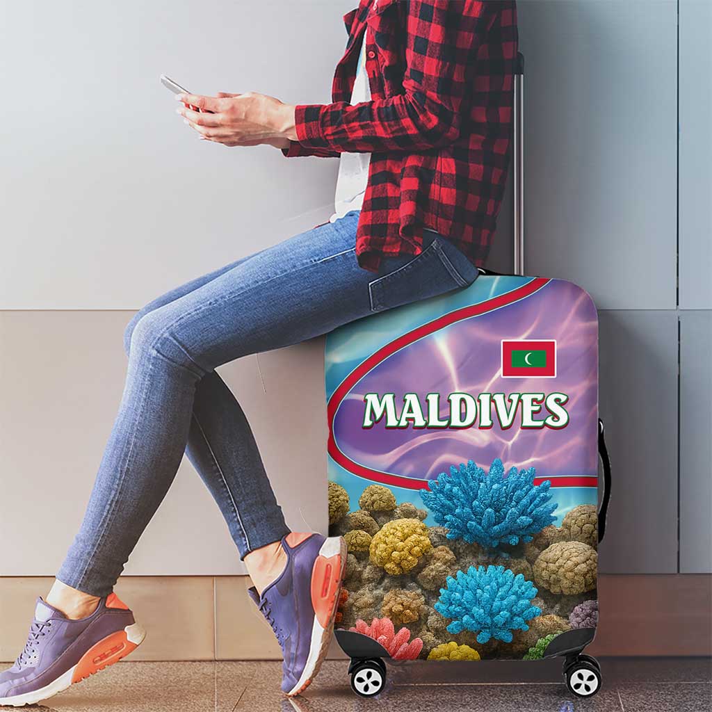 Maldives Coral Reef Ocean Print Luggage Cover with Underwater Pastel Blue and Purple Design TS04