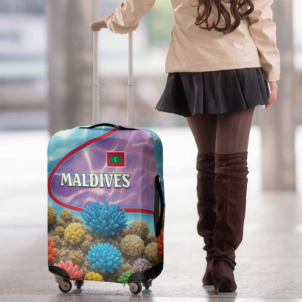 Maldives Coral Reef Ocean Print Luggage Cover with Underwater Pastel Blue and Purple Design TS04