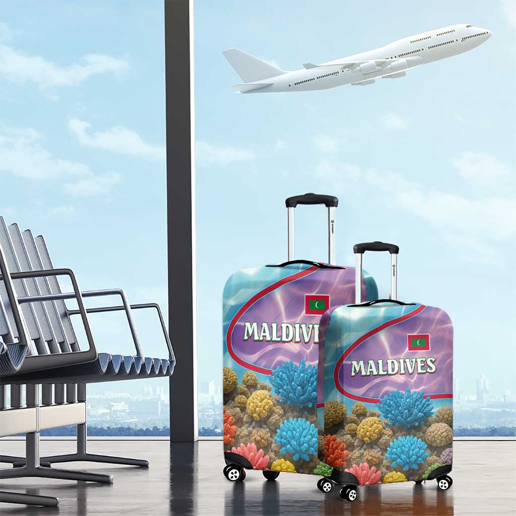 Maldives Coral Reef Ocean Print Luggage Cover with Underwater Pastel Blue and Purple Design TS04