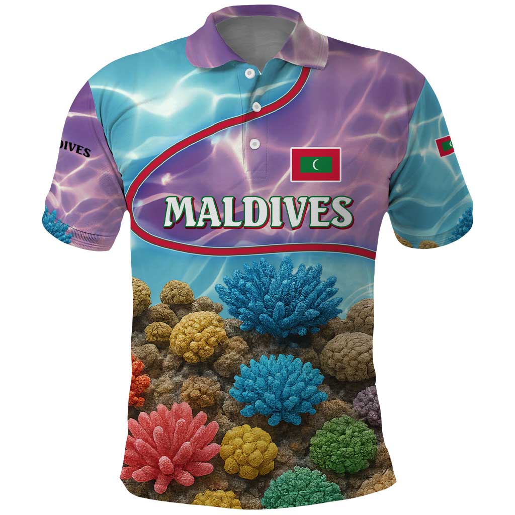 Maldives Coral Reef Ocean Print Polo Shirt with Underwater Pastel Blue and Purple Design TS04