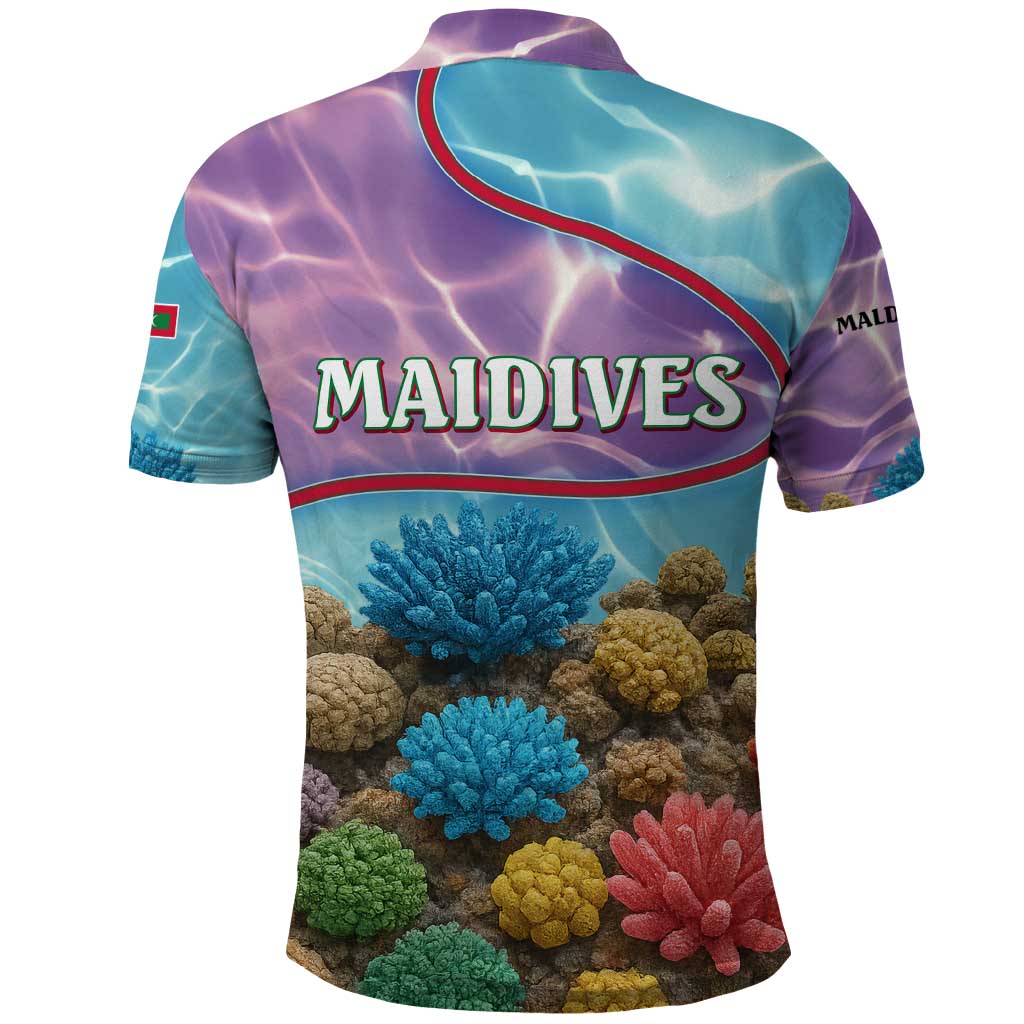 Maldives Coral Reef Ocean Print Polo Shirt with Underwater Pastel Blue and Purple Design TS04