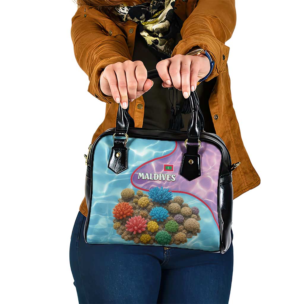 Maldives Coral Reef Ocean Print Shoulder Handbag with Underwater Pastel Blue and Purple Design TS04