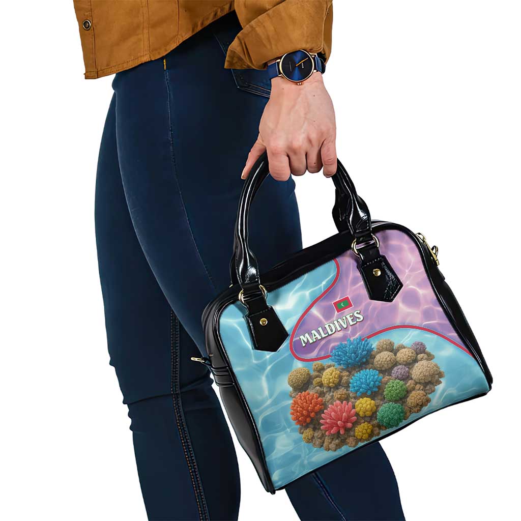 Maldives Coral Reef Ocean Print Shoulder Handbag with Underwater Pastel Blue and Purple Design TS04