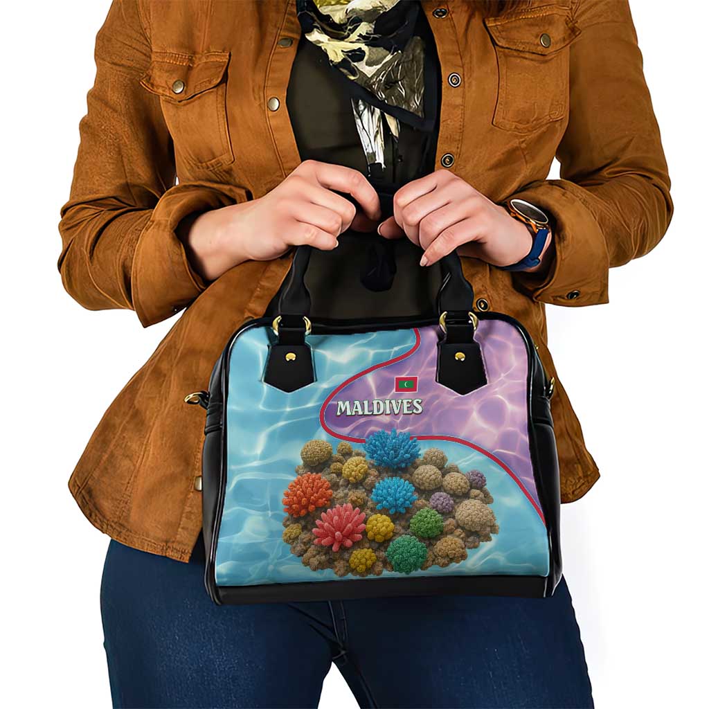 Maldives Coral Reef Ocean Print Shoulder Handbag with Underwater Pastel Blue and Purple Design TS04