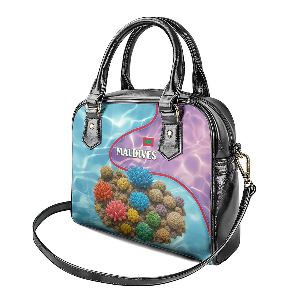 Maldives Coral Reef Ocean Print Shoulder Handbag with Underwater Pastel Blue and Purple Design TS04