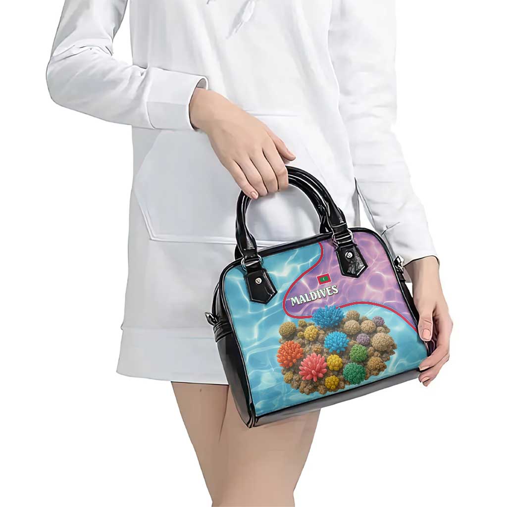 Maldives Coral Reef Ocean Print Shoulder Handbag with Underwater Pastel Blue and Purple Design TS04