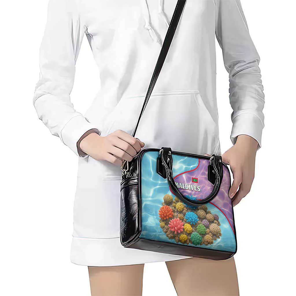 Maldives Coral Reef Ocean Print Shoulder Handbag with Underwater Pastel Blue and Purple Design TS04