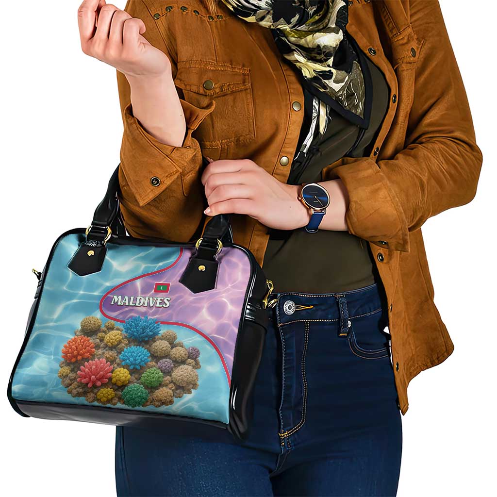 Maldives Coral Reef Ocean Print Shoulder Handbag with Underwater Pastel Blue and Purple Design TS04