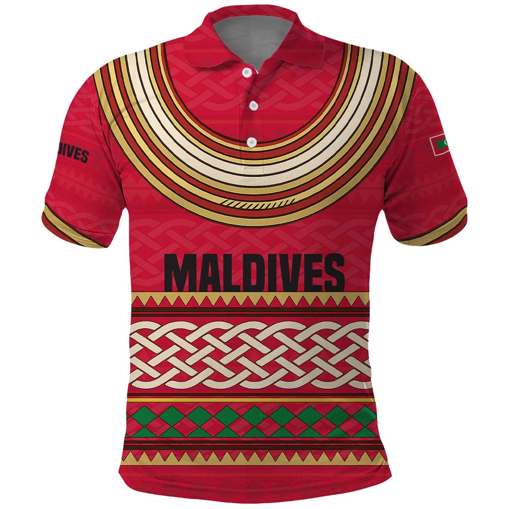 Maldives Tribal Heritage Red Polo Shirt with Cultural Geometric Pattern and Island Flag Print TS04