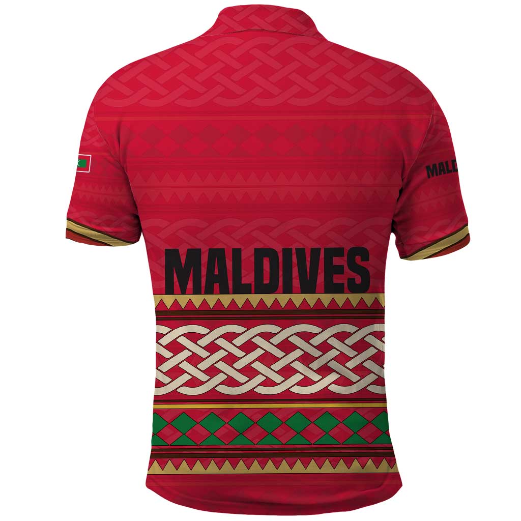 Maldives Tribal Heritage Red Polo Shirt with Cultural Geometric Pattern and Island Flag Print TS04