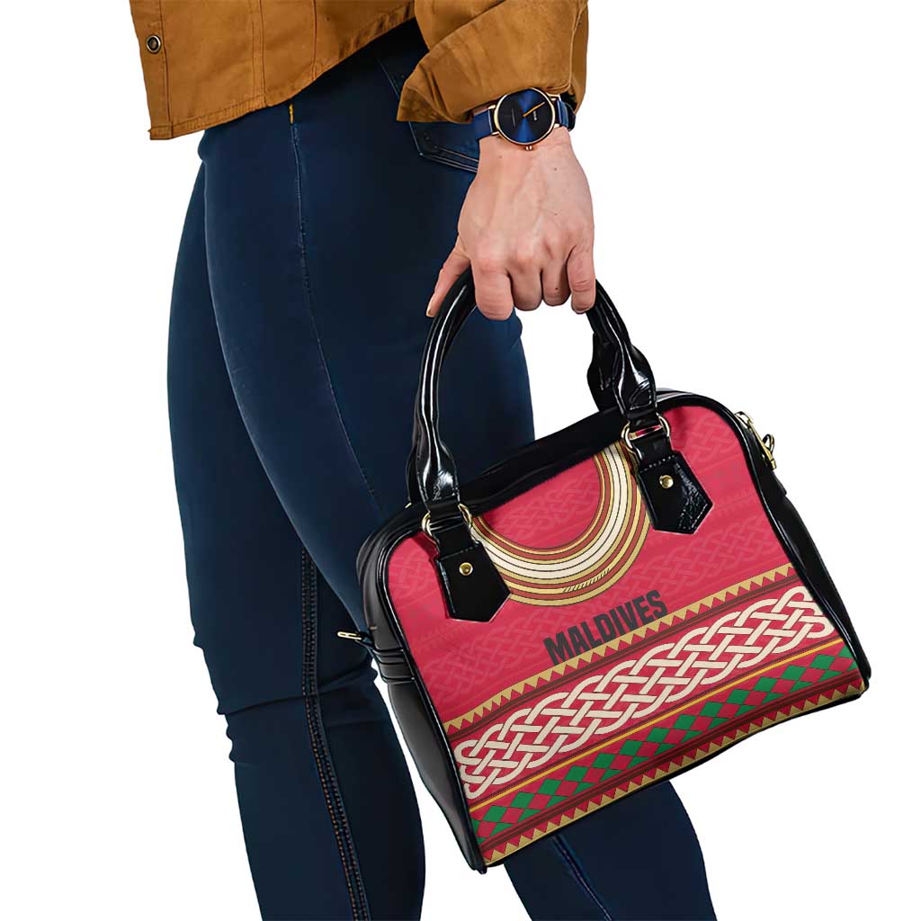 Maldives Tribal Heritage Red Shoulder Handbag with Cultural Geometric Pattern and Island Flag Print TS04