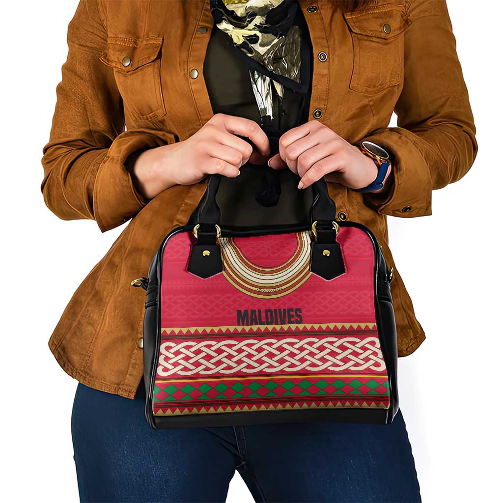 Maldives Tribal Heritage Red Shoulder Handbag with Cultural Geometric Pattern and Island Flag Print TS04