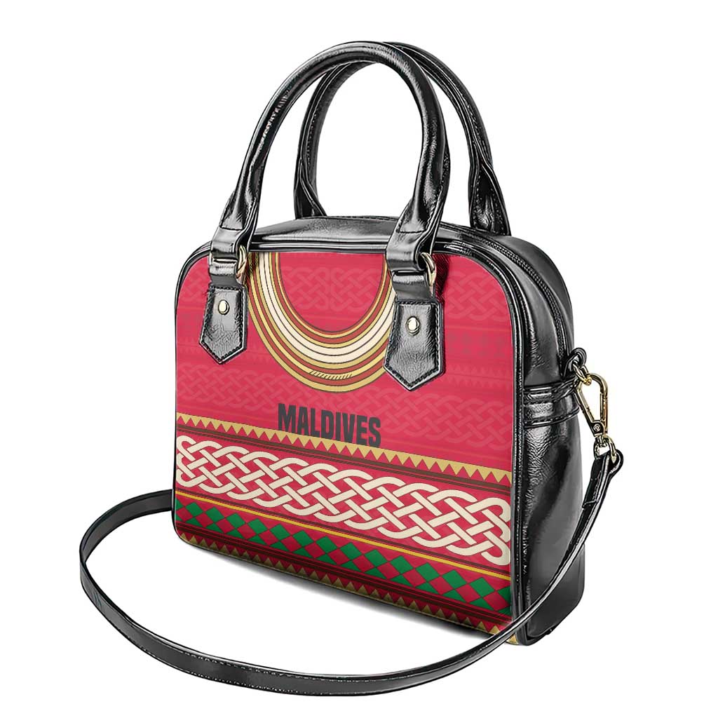 Maldives Tribal Heritage Red Shoulder Handbag with Cultural Geometric Pattern and Island Flag Print TS04