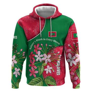 Maldives Floral Bloom Hoodie with Tropical Island Blossoms and National Flag Design TS04