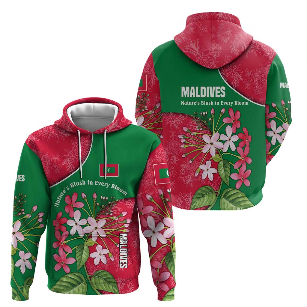 Maldives Floral Bloom Hoodie with Tropical Island Blossoms and National Flag Design TS04
