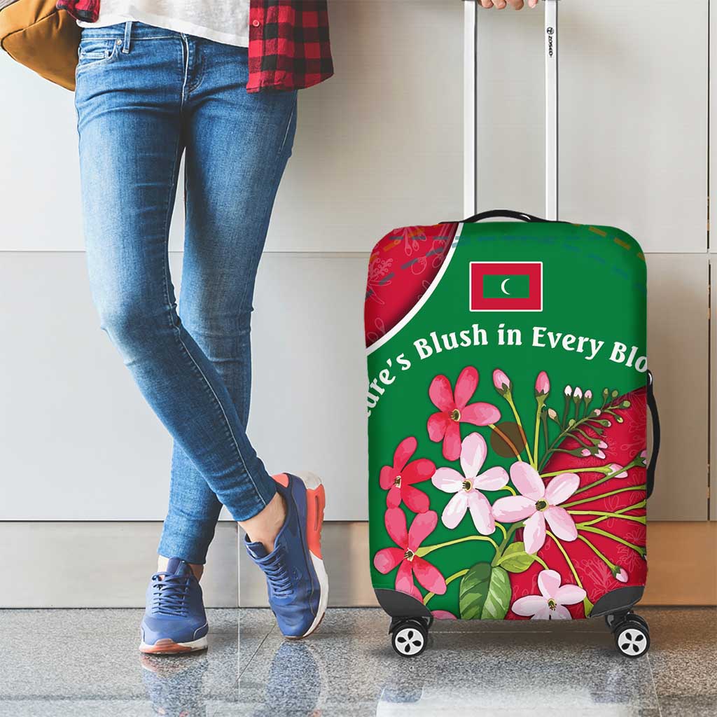 Maldives Floral Bloom Luggage Cover with Tropical Island Blossoms and National Flag Design TS04