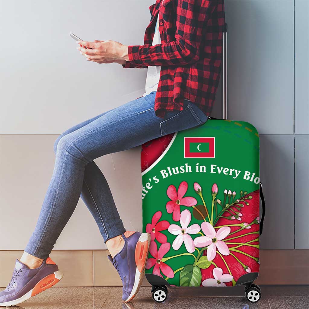 Maldives Floral Bloom Luggage Cover with Tropical Island Blossoms and National Flag Design TS04