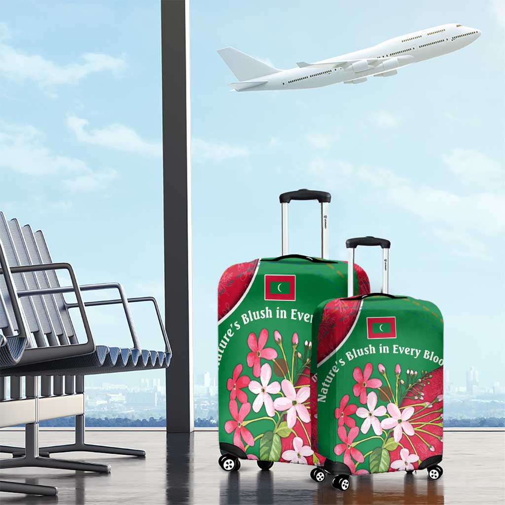 Maldives Floral Bloom Luggage Cover with Tropical Island Blossoms and National Flag Design TS04