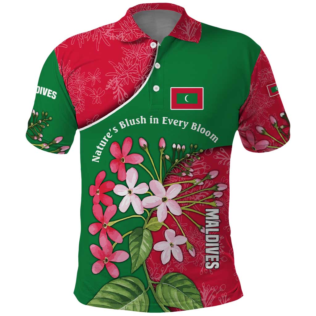 Maldives Floral Bloom Polo Shirt with Tropical Island Blossoms and National Flag Design TS04