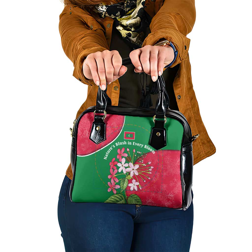 Maldives Floral Bloom Shoulder Handbag with Tropical Island Blossoms and National Flag Design TS04