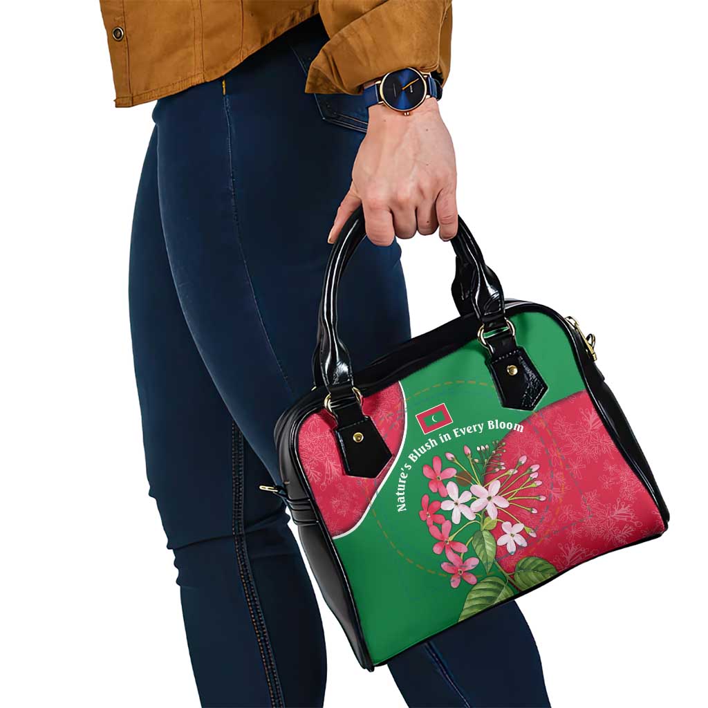 Maldives Floral Bloom Shoulder Handbag with Tropical Island Blossoms and National Flag Design TS04