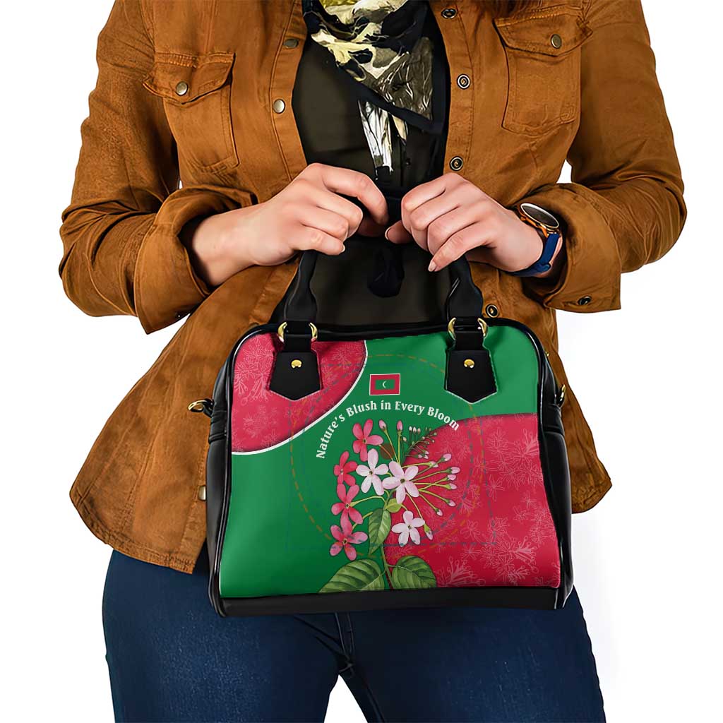 Maldives Floral Bloom Shoulder Handbag with Tropical Island Blossoms and National Flag Design TS04