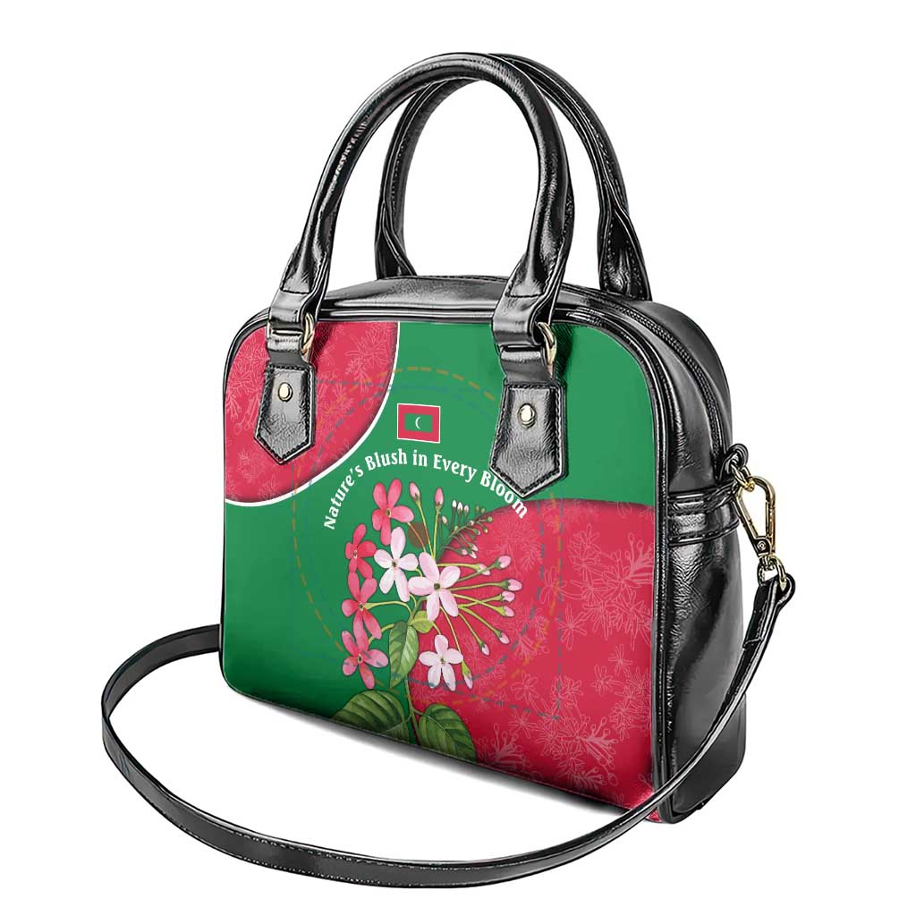 Maldives Floral Bloom Shoulder Handbag with Tropical Island Blossoms and National Flag Design TS04