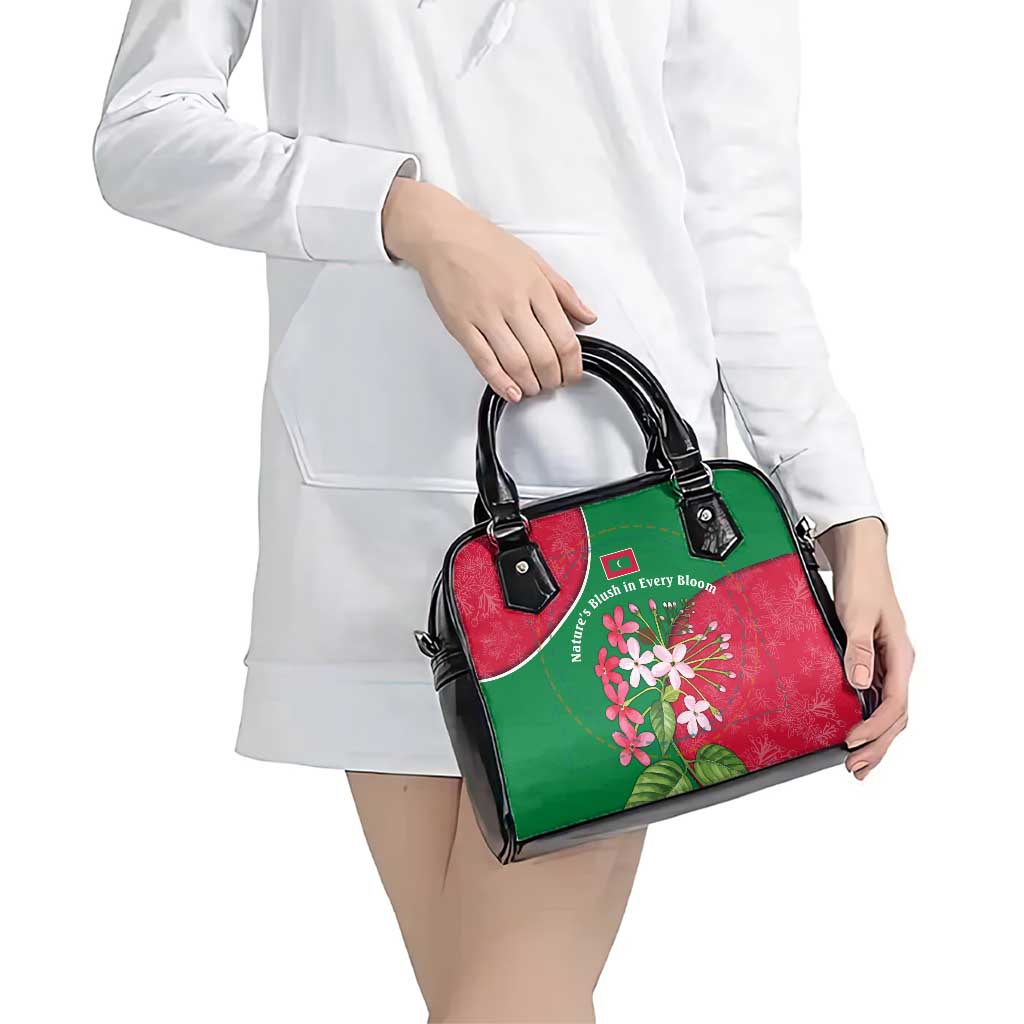 Maldives Floral Bloom Shoulder Handbag with Tropical Island Blossoms and National Flag Design TS04