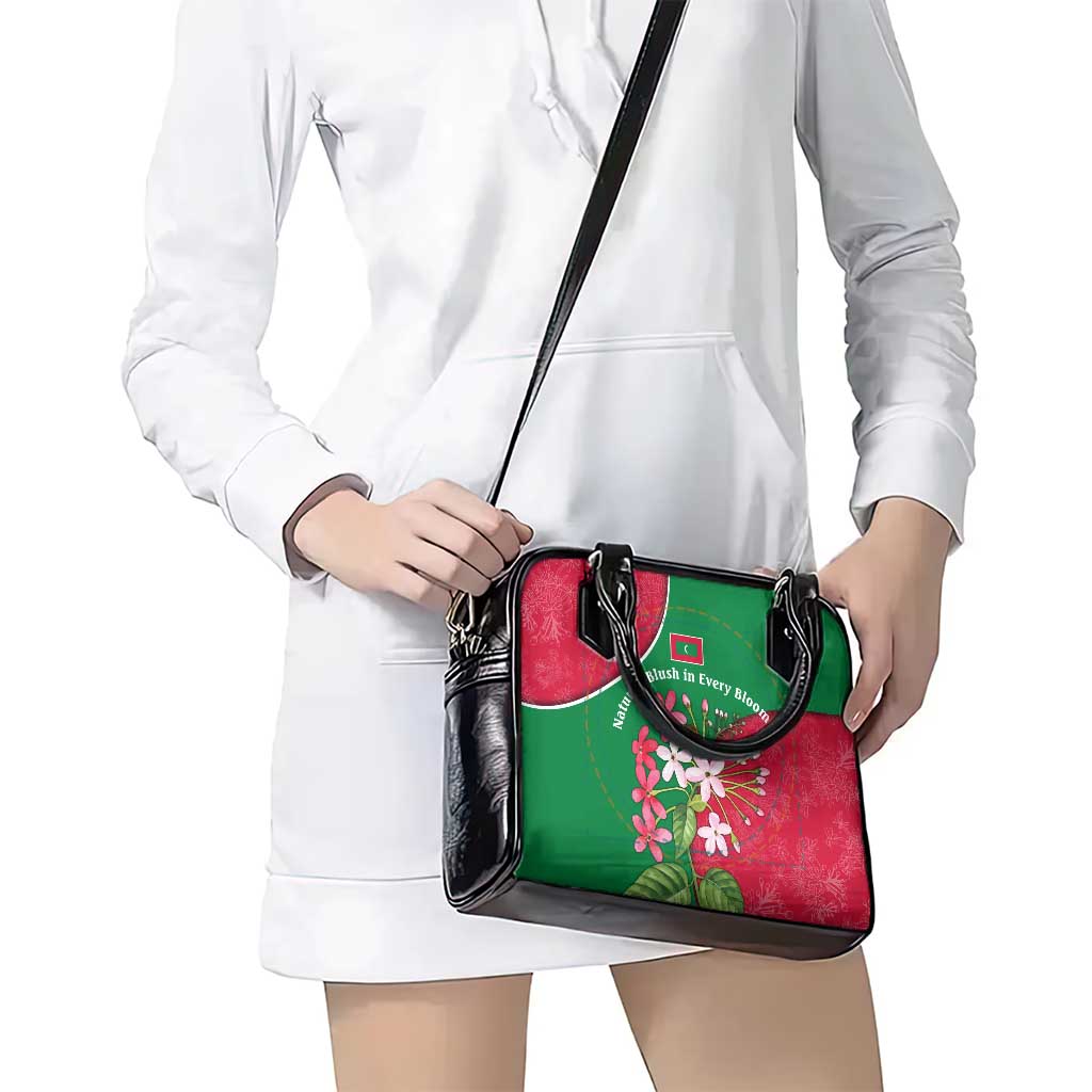 Maldives Floral Bloom Shoulder Handbag with Tropical Island Blossoms and National Flag Design TS04