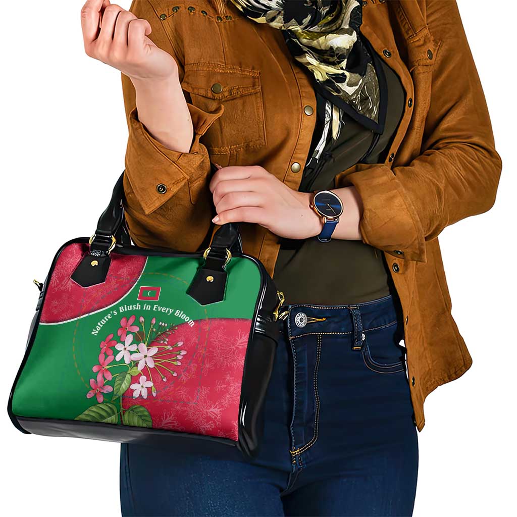 Maldives Floral Bloom Shoulder Handbag with Tropical Island Blossoms and National Flag Design TS04