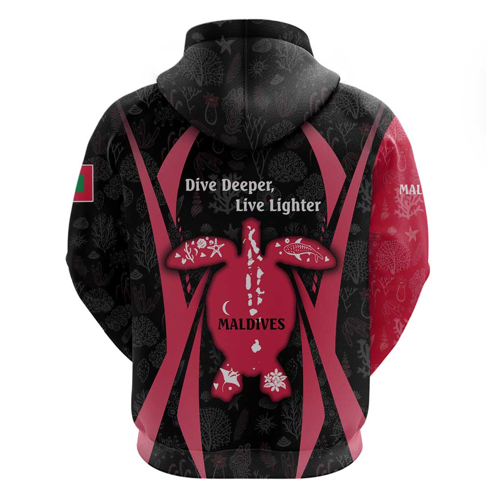 Maldives Dive Turtle Hoodie with Coral Reef Pattern and Island Spirit Slogan TS04