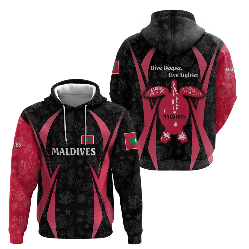 Maldives Dive Turtle Hoodie with Coral Reef Pattern and Island Spirit Slogan TS04