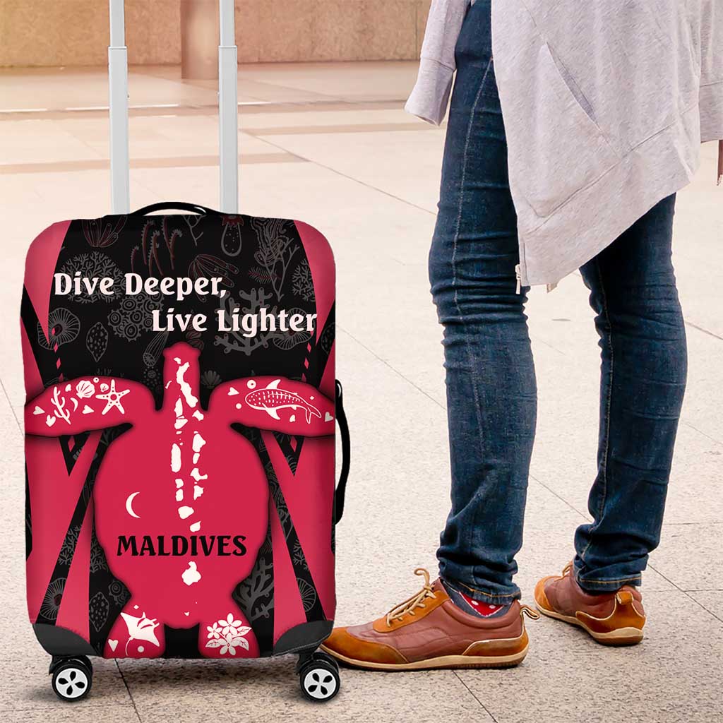 Maldives Dive Turtle Luggage Cover with Coral Reef Pattern and Island Spirit Slogan TS04