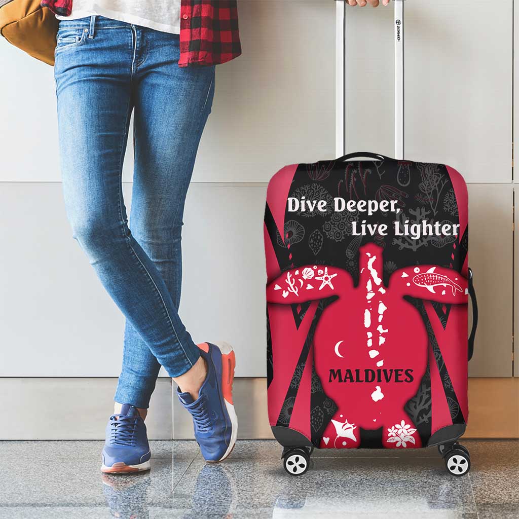 Maldives Dive Turtle Luggage Cover with Coral Reef Pattern and Island Spirit Slogan TS04