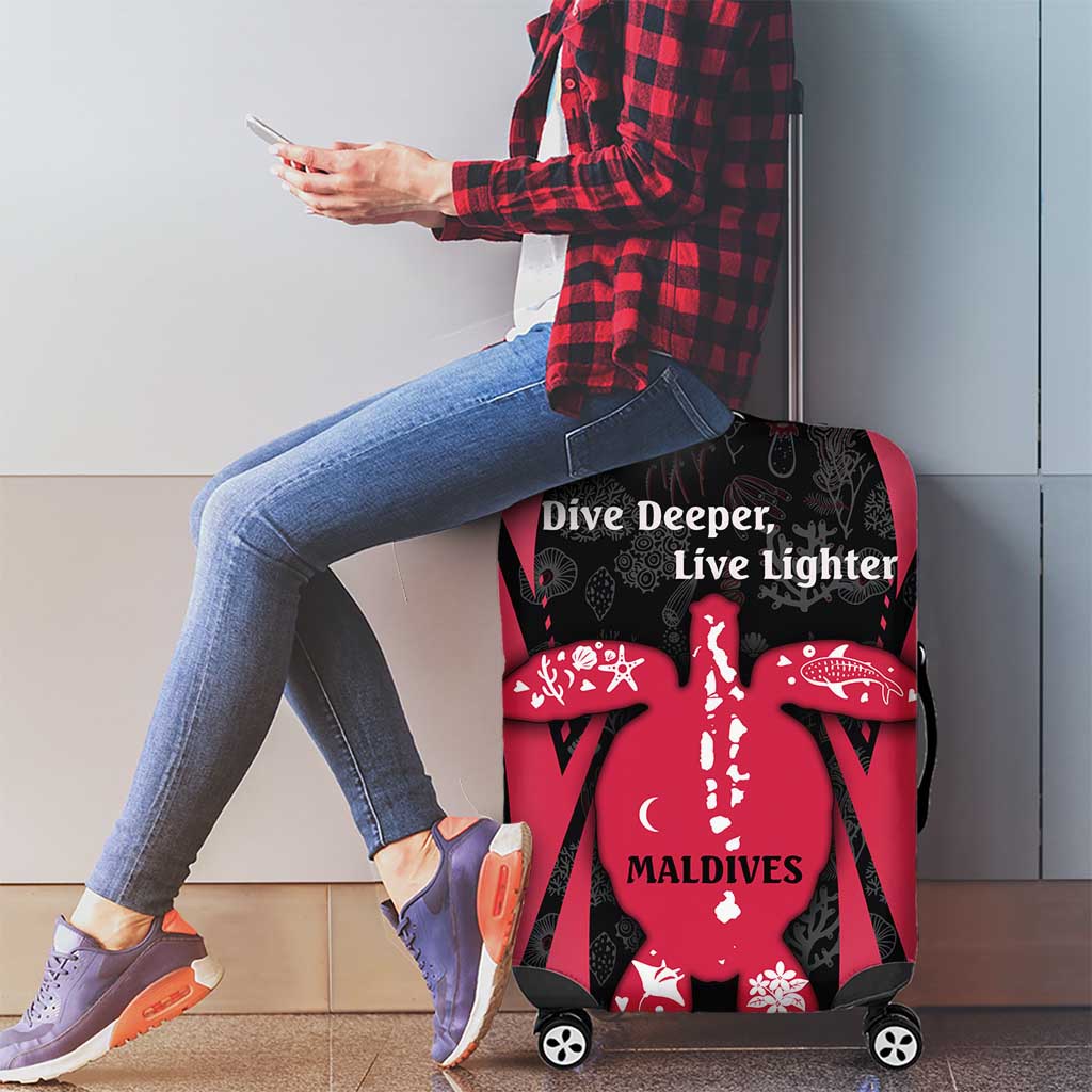 Maldives Dive Turtle Luggage Cover with Coral Reef Pattern and Island Spirit Slogan TS04