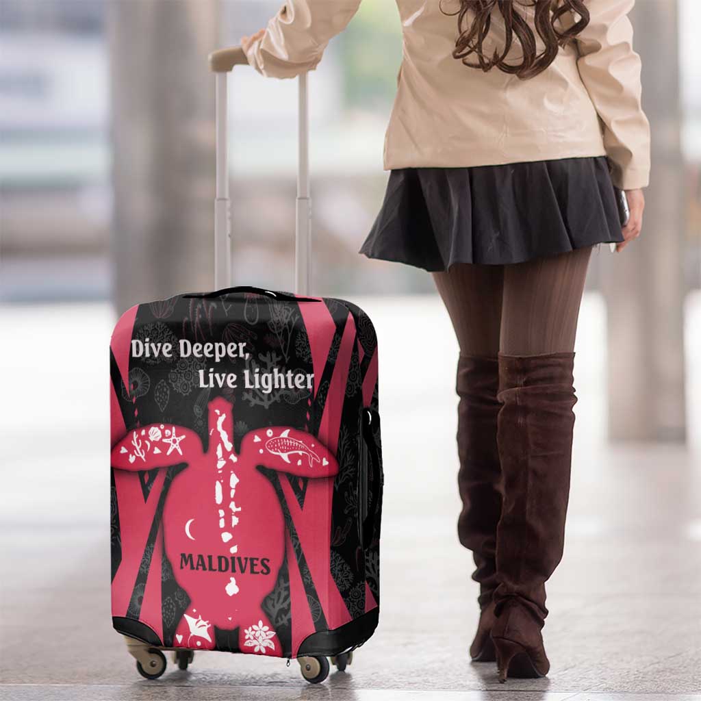Maldives Dive Turtle Luggage Cover with Coral Reef Pattern and Island Spirit Slogan TS04