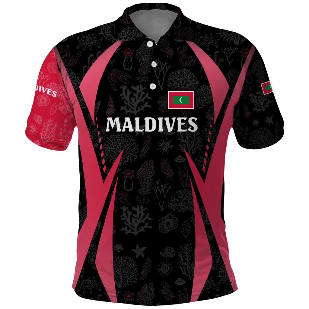 Maldives Dive Turtle Polo Shirt with Coral Reef Pattern and Island Spirit Slogan TS04