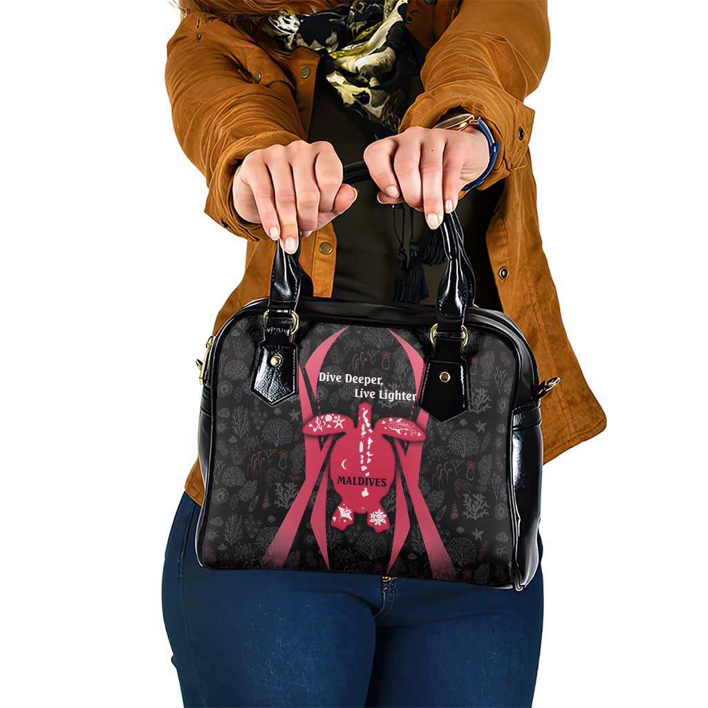 Maldives Dive Turtle Shoulder Handbag with Coral Reef Pattern and Island Spirit Slogan TS04