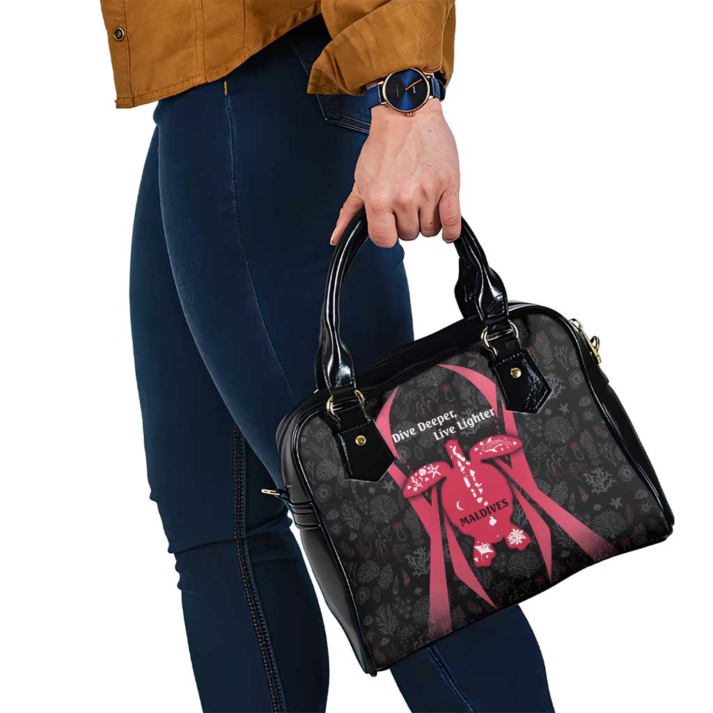 Maldives Dive Turtle Shoulder Handbag with Coral Reef Pattern and Island Spirit Slogan TS04