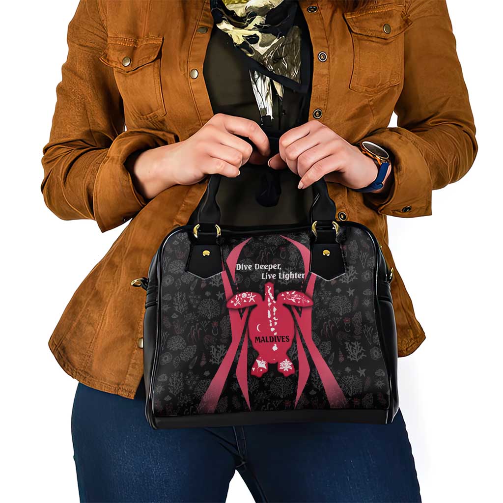 Maldives Dive Turtle Shoulder Handbag with Coral Reef Pattern and Island Spirit Slogan TS04