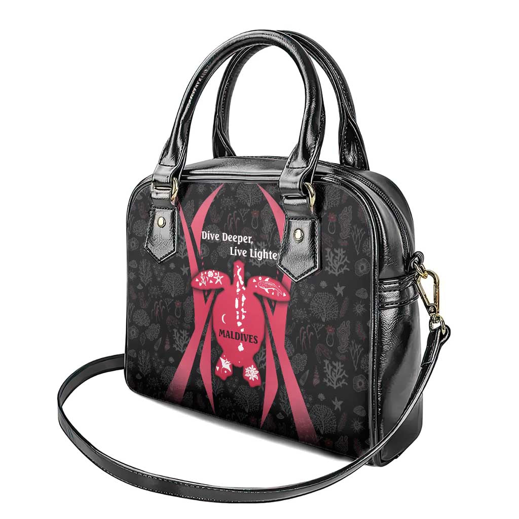 Maldives Dive Turtle Shoulder Handbag with Coral Reef Pattern and Island Spirit Slogan TS04