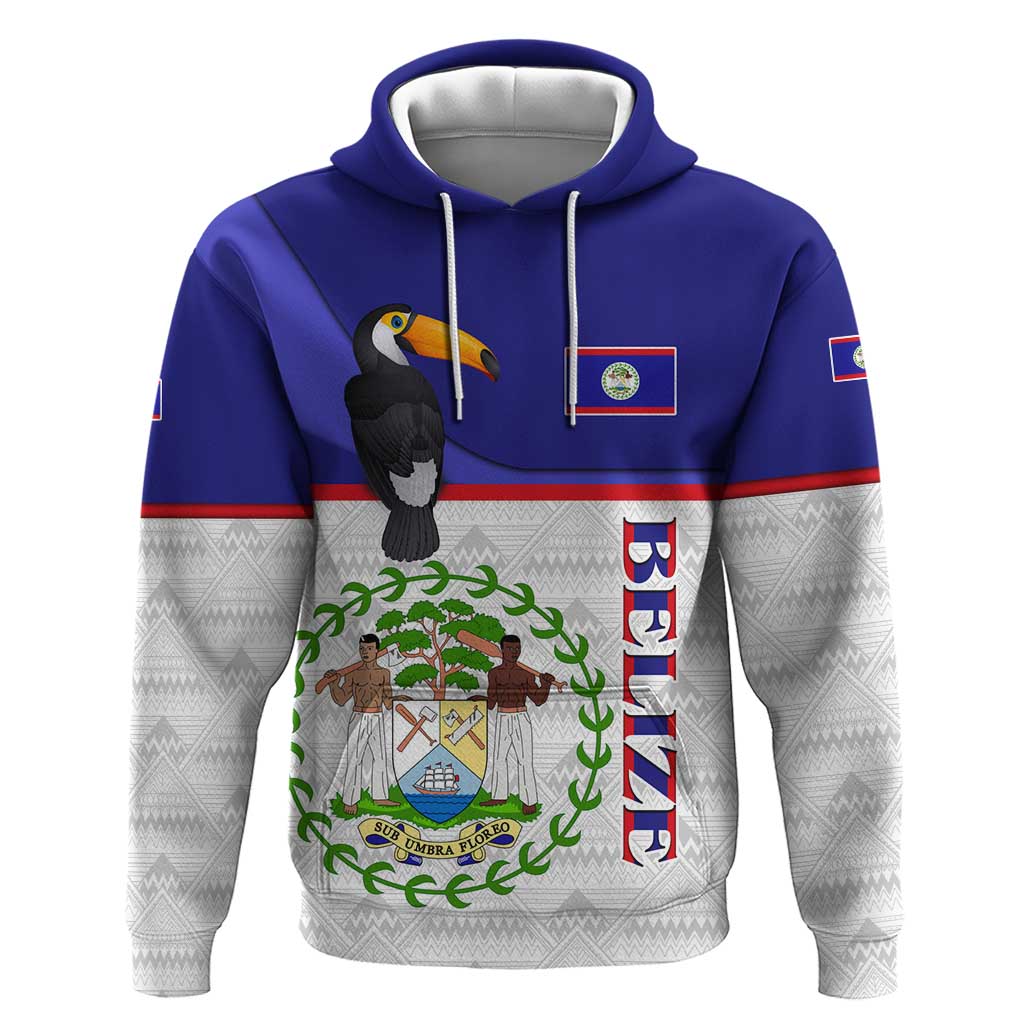 Belize National Emblem Hoodie with Toucan Print and Flag-Inspired Blue Design TS04