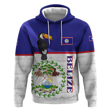 Belize National Emblem Hoodie with Toucan Print and Flag-Inspired Blue Design TS04