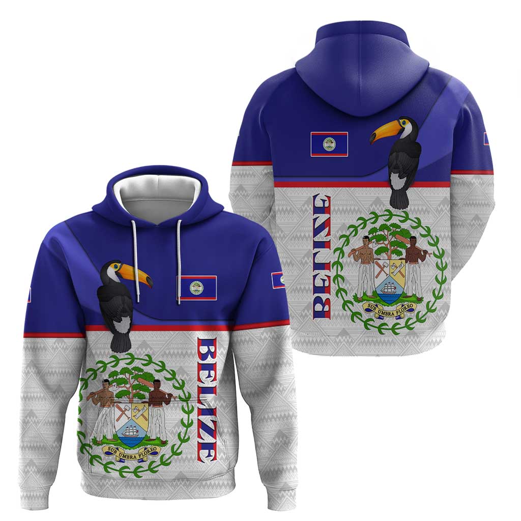 Belize National Emblem Hoodie with Toucan Print and Flag-Inspired Blue Design TS04