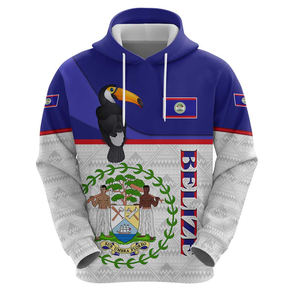 Belize National Emblem Hoodie with Toucan Print and Flag-Inspired Blue Design TS04