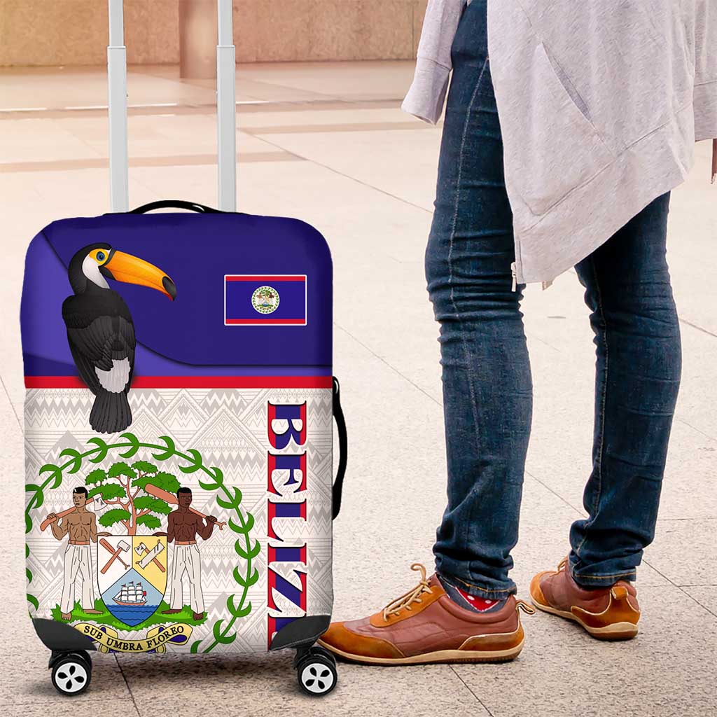 Belize National Emblem Luggage Cover with Toucan Print and Flag-Inspired Blue Design TS04