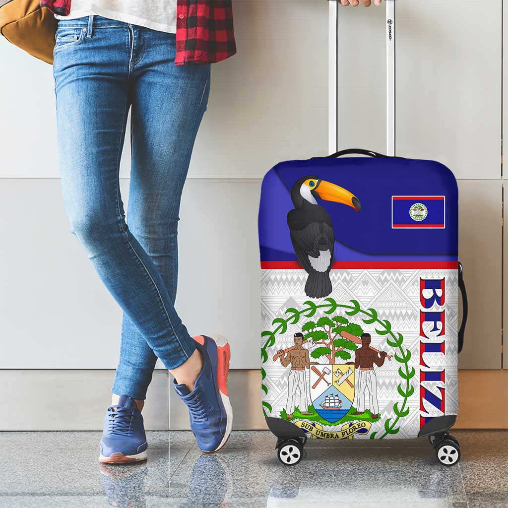 Belize National Emblem Luggage Cover with Toucan Print and Flag-Inspired Blue Design TS04