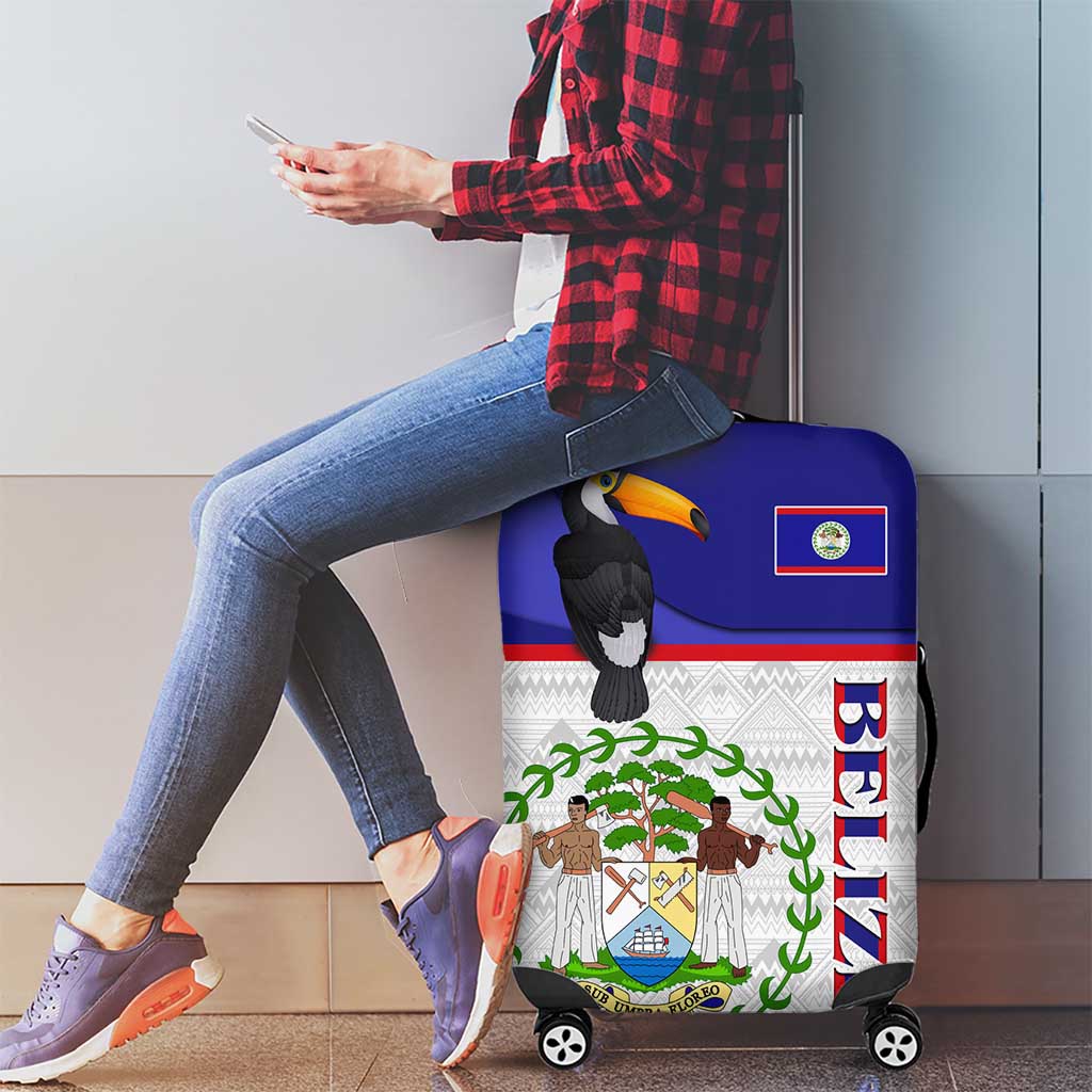 Belize National Emblem Luggage Cover with Toucan Print and Flag-Inspired Blue Design TS04