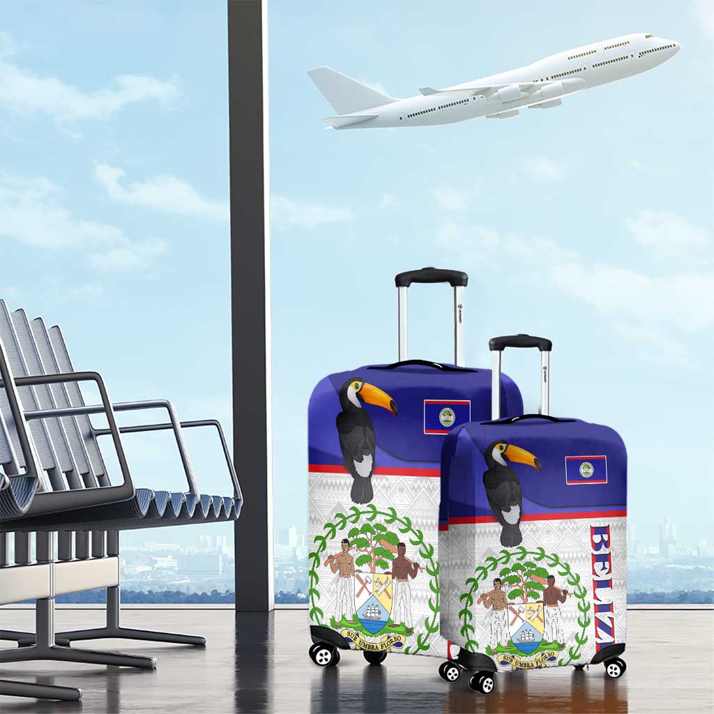 Belize National Emblem Luggage Cover with Toucan Print and Flag-Inspired Blue Design TS04