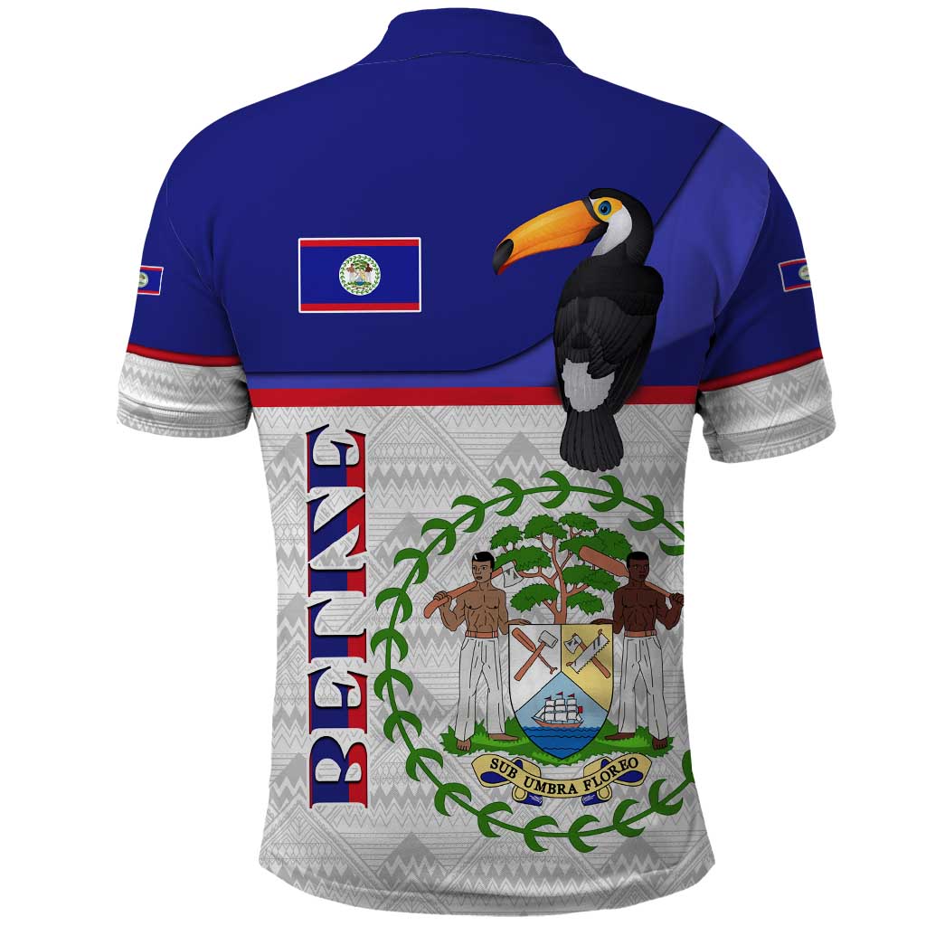 Belize National Emblem Polo Shirt with Toucan Print and Flag-Inspired Blue Design TS04